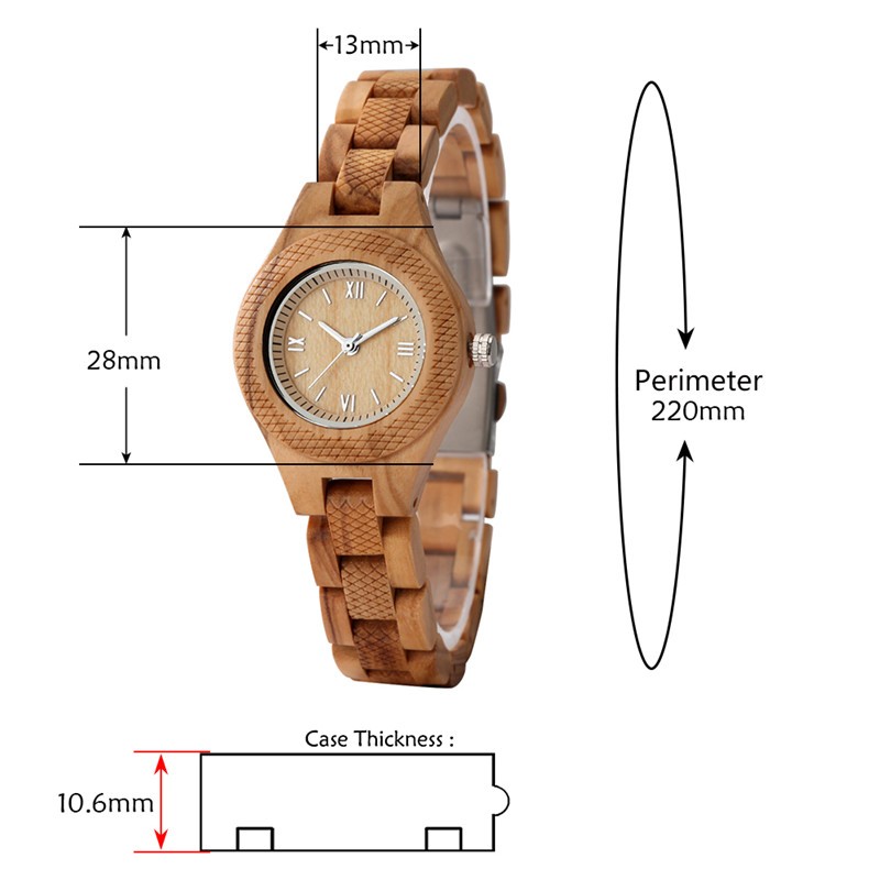 Women’s Wooden Wristwatch with Wood Bracelet Vintage Style Folding Clasp Quartz