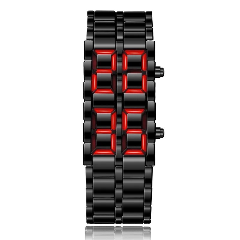 Fashion Mens Digital Lava Wrist Watch Men Black Full Metal Red Blue LED Display