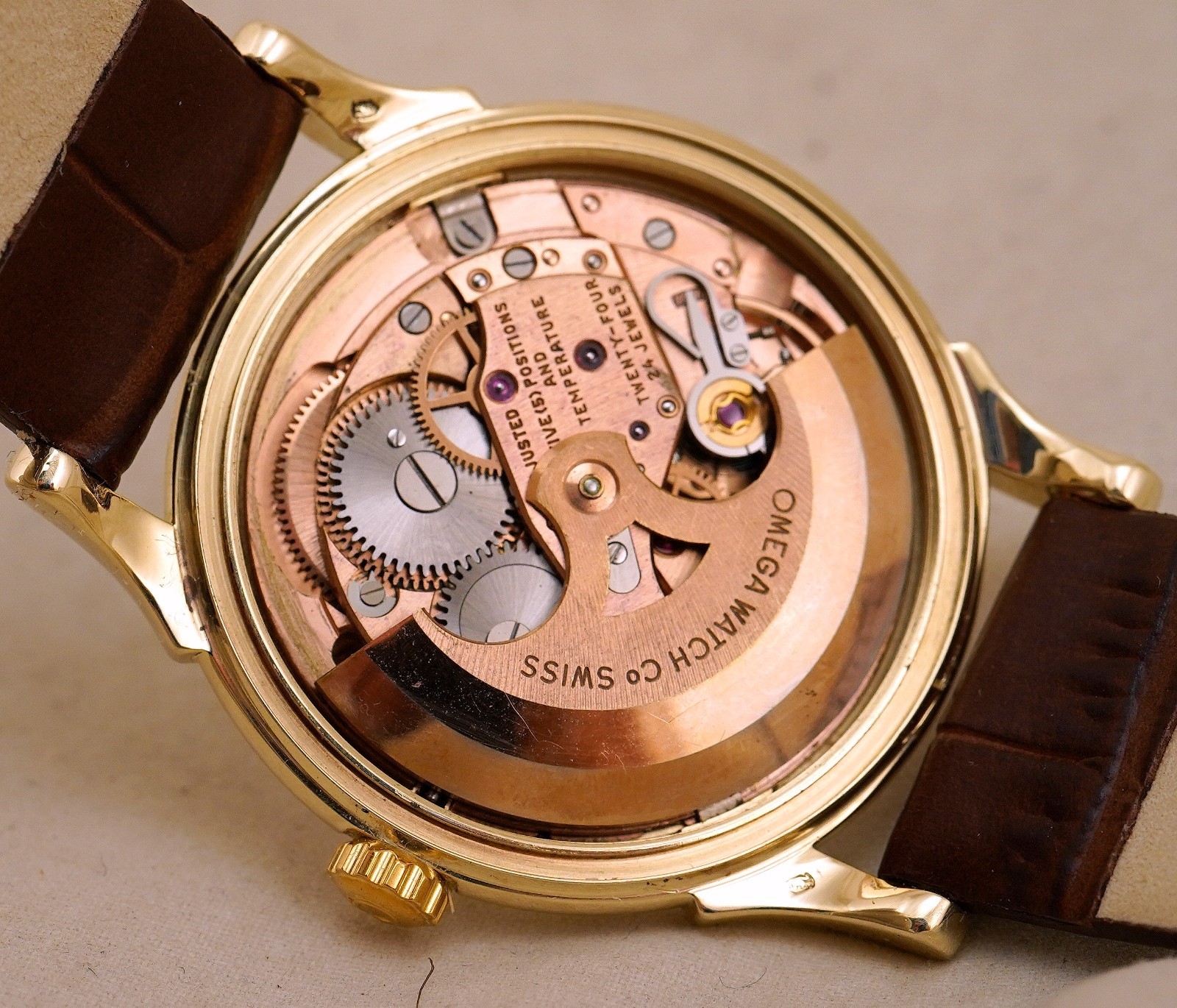 VINTAGE OMEGA CONSTELLATION 14381/2 14K GOLD CHONOMETER PIE-PAN DIAL FANCY LUGS