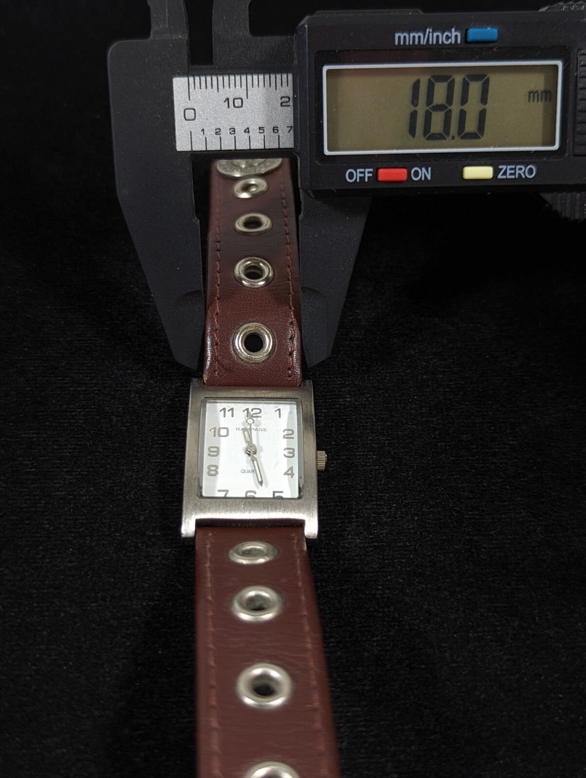 Rampage White Dial Silver Tone Rectangle Case Brown Band Watch 7.5 Inch