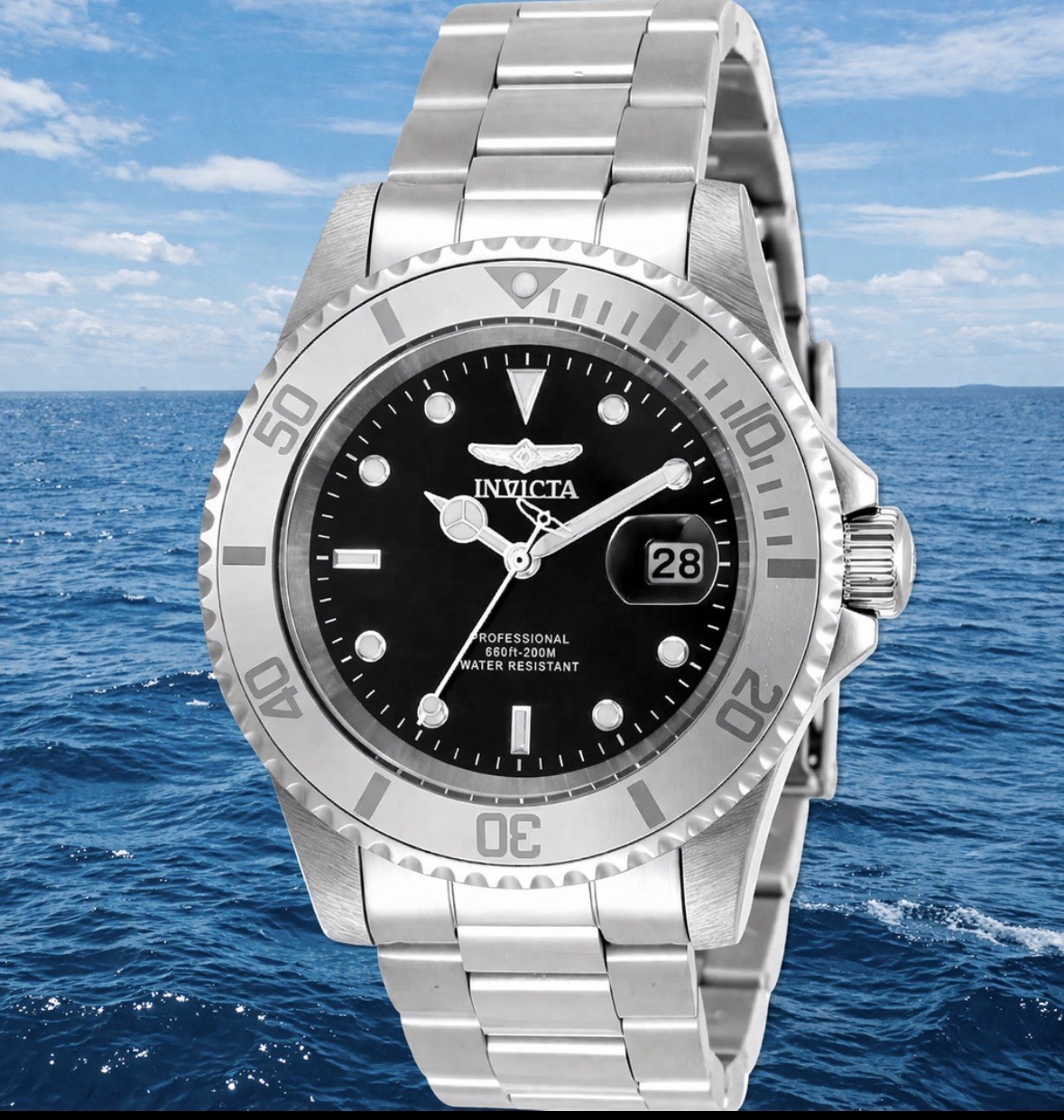 Invicta Men’s Watch Pro Diver Japan Quartz Black Dial Stainless Steel 34022 NIB