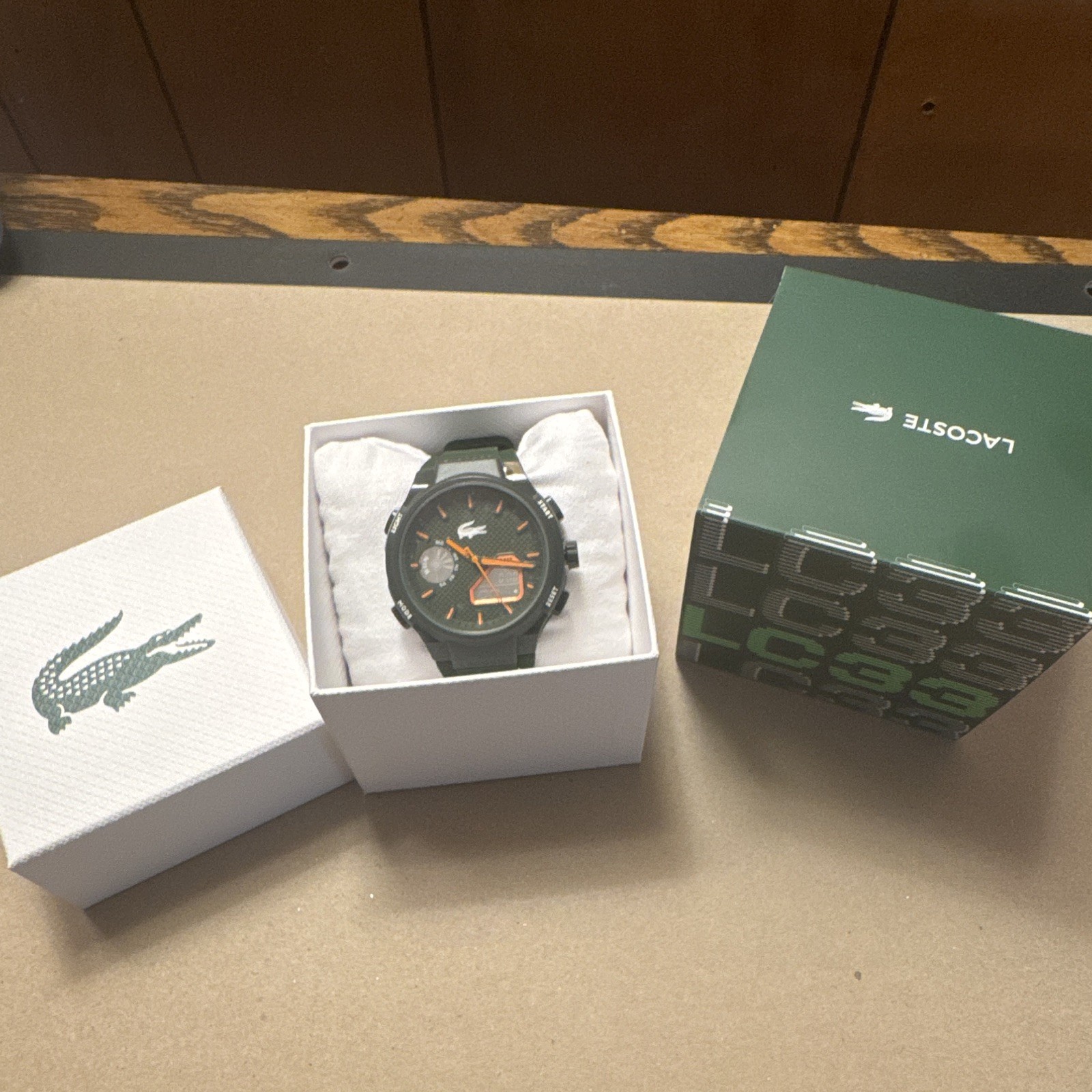 Lacoste Quartz Analog-Digital 42mm Green Dial Silicone Strap 30m Watch w/ Box