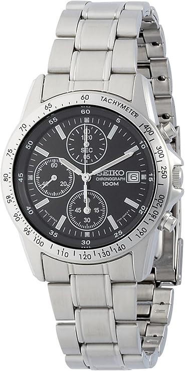 SEIKO Chronograph SND367PC Black Silver Men’s Watch New in Box Japan