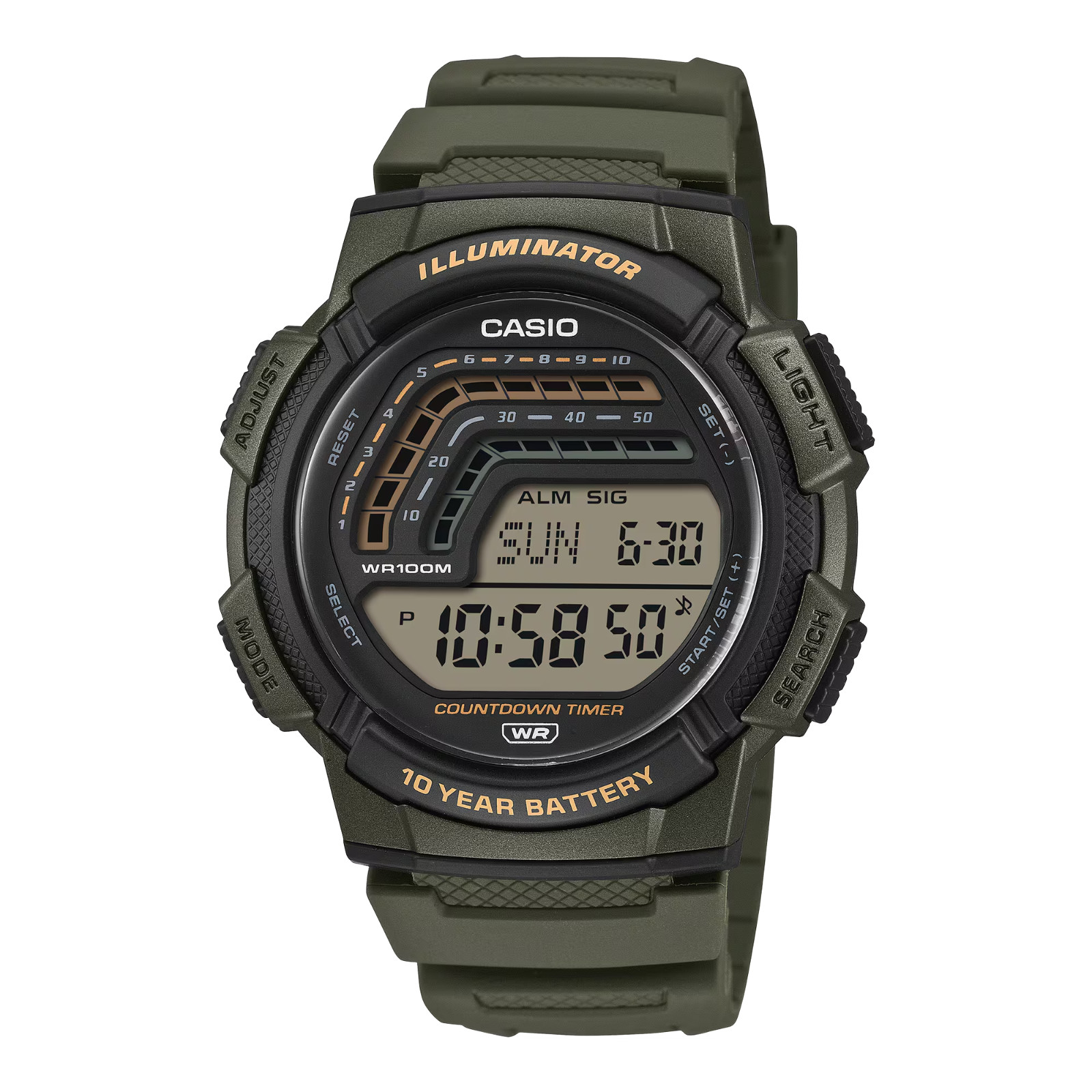 Casio WS1800-3AV, Chronograph Watch, World TIme, Alarm, 10 Year Battery, NEW