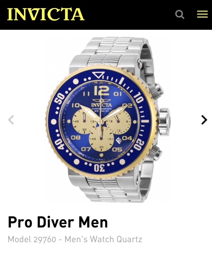 NWT INVICTA 29760 Pro Diver Chronograph Date Blue Dial Stainless Men’s Watch