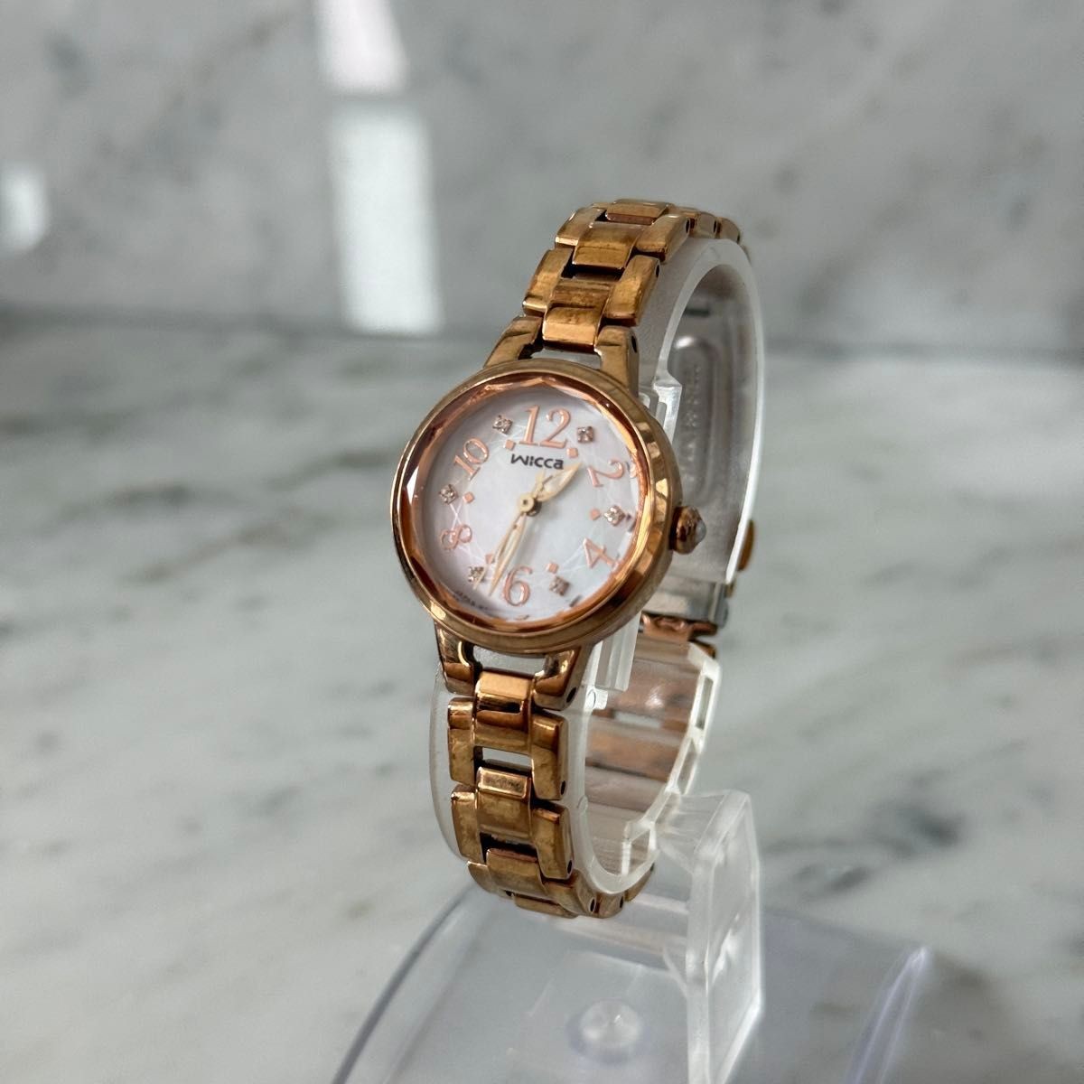 CITIZEN wicca Watch Pink Gold Solar Radio Solar Eco Drive Cross Sea Diamond