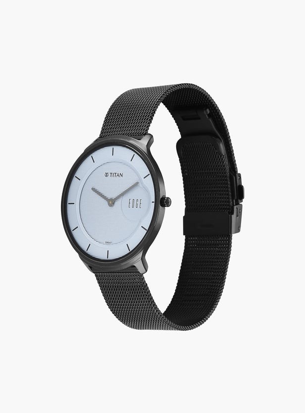 Titan Edge Slim Mens Watch Black Mesh Strap Blue Round Dial Luxury
