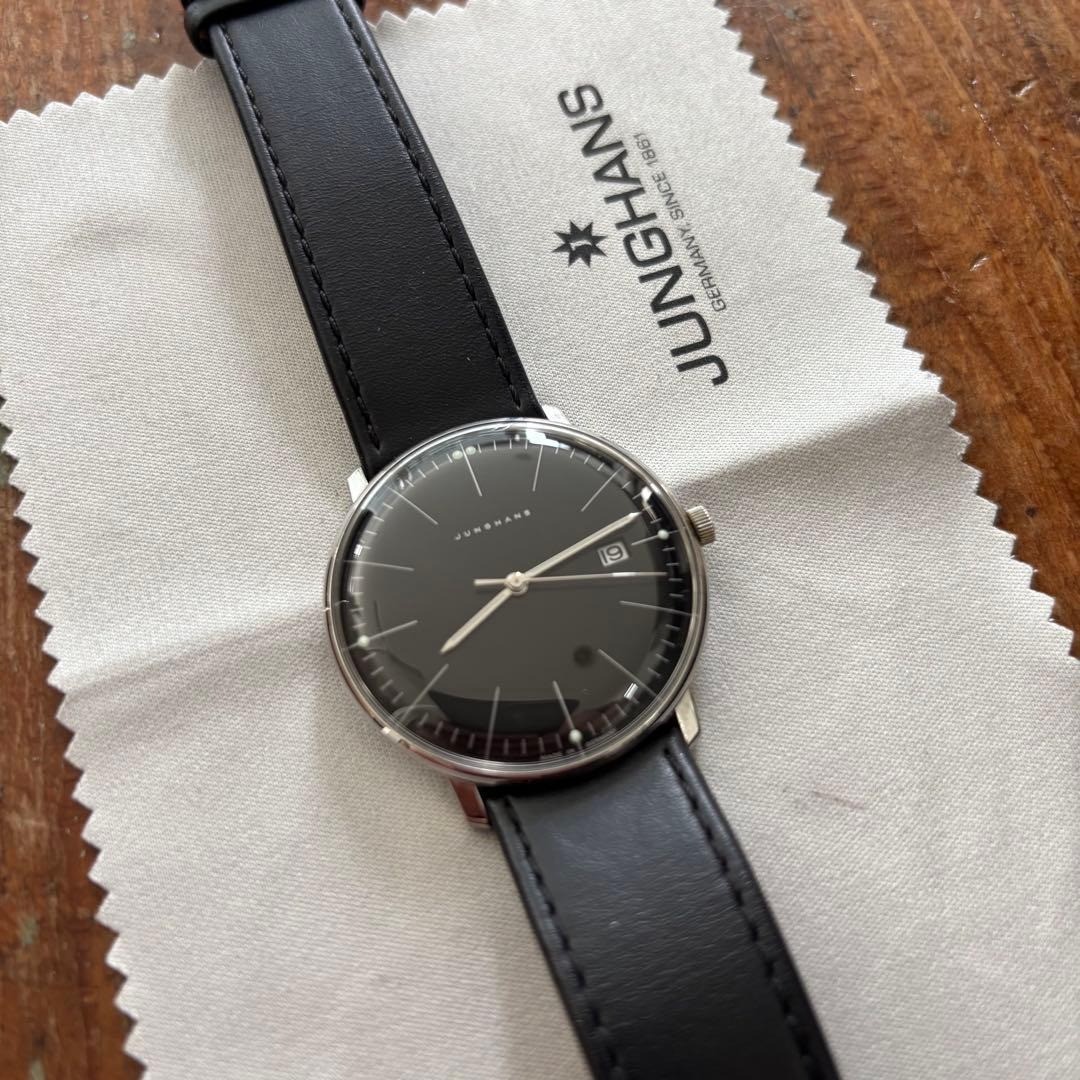 JUNGHANS Max Bill 041/4465.00 Quartz Black Dial Date Leather Men’s Watch