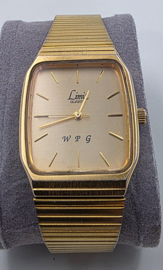 Vintage Limit Quartz Men’s Gold Tone Square Dress Watch Y481 WPG New Battery