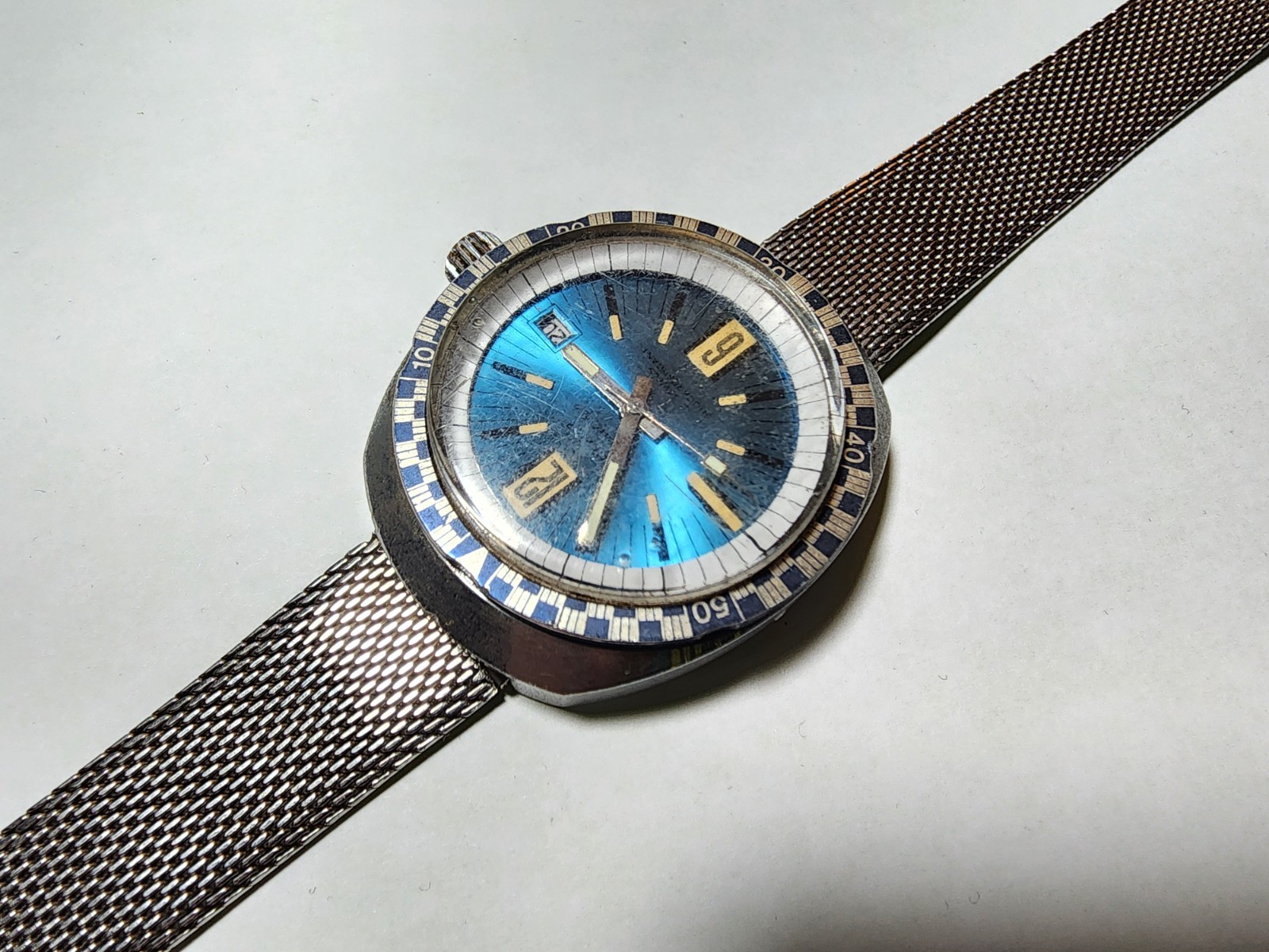 VTG 60s BELAIR Seapearl 600 Divers Watch Checkerboard Bezel Rare WORKS!
