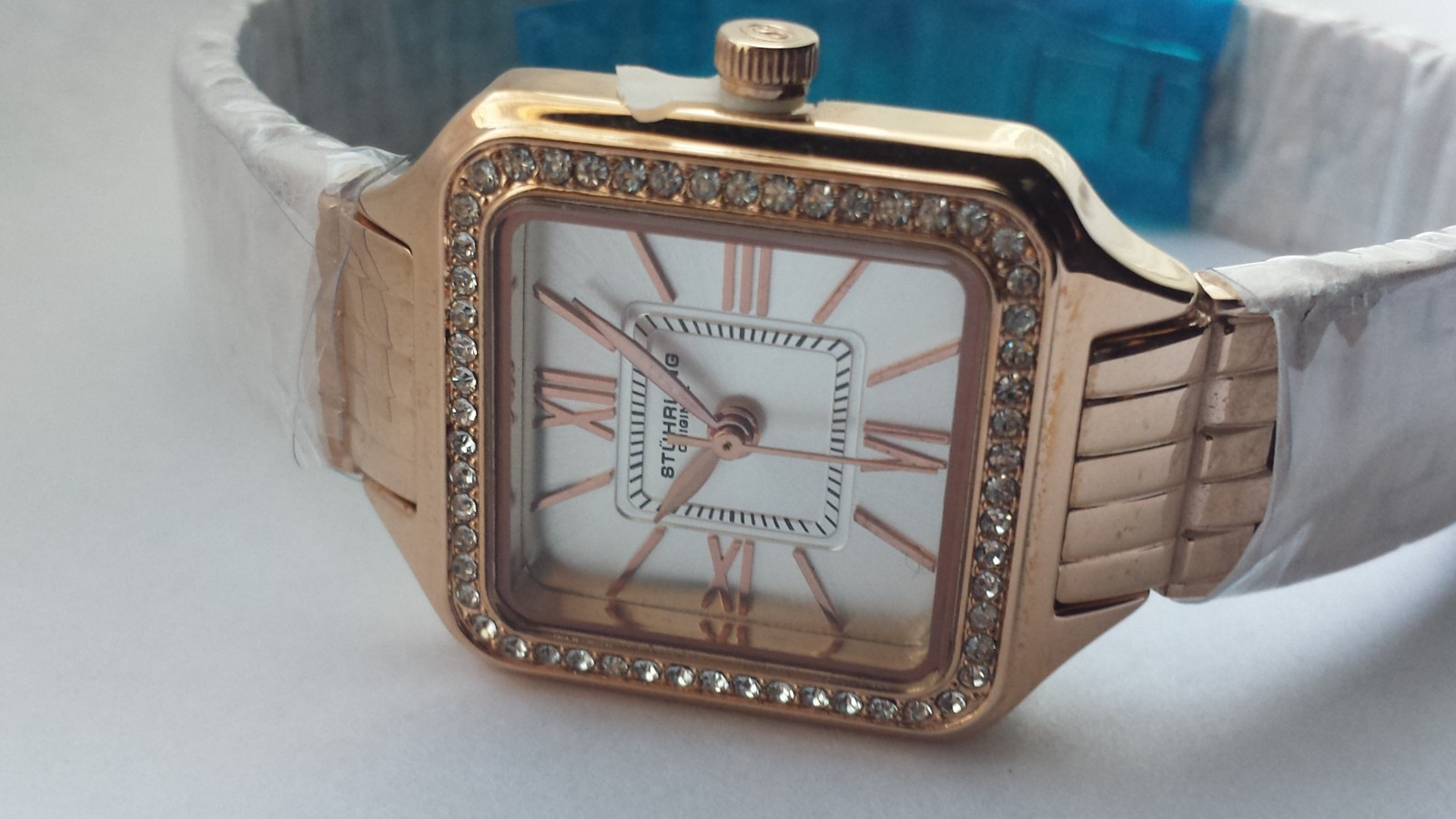 NEW Stührling 4020.3 Original Confidant Square Rose Gold Tone Ladies Watch Boxed