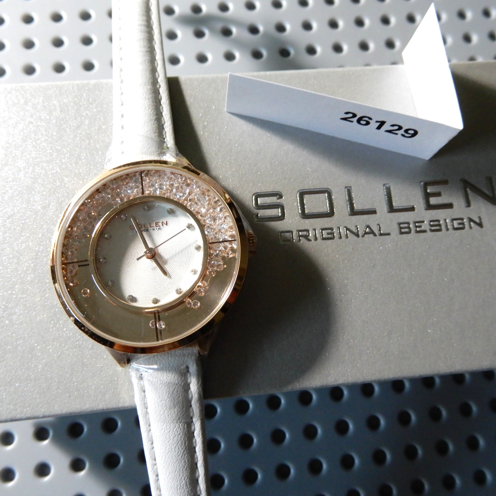 New! In Box! Sollen Ladies Quartz Watch- White Crystals-Rose Gold-White Band