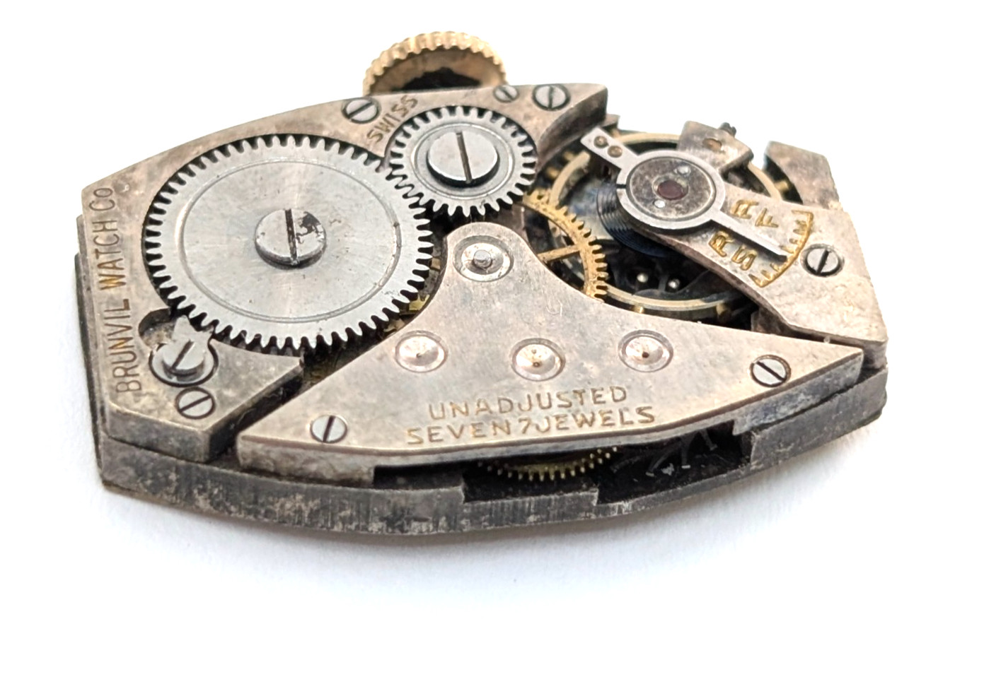 Vintage BRUNVIL 7j Art Deco Ladies 15mm Mechanical Watch Movement PARTS REPAIR