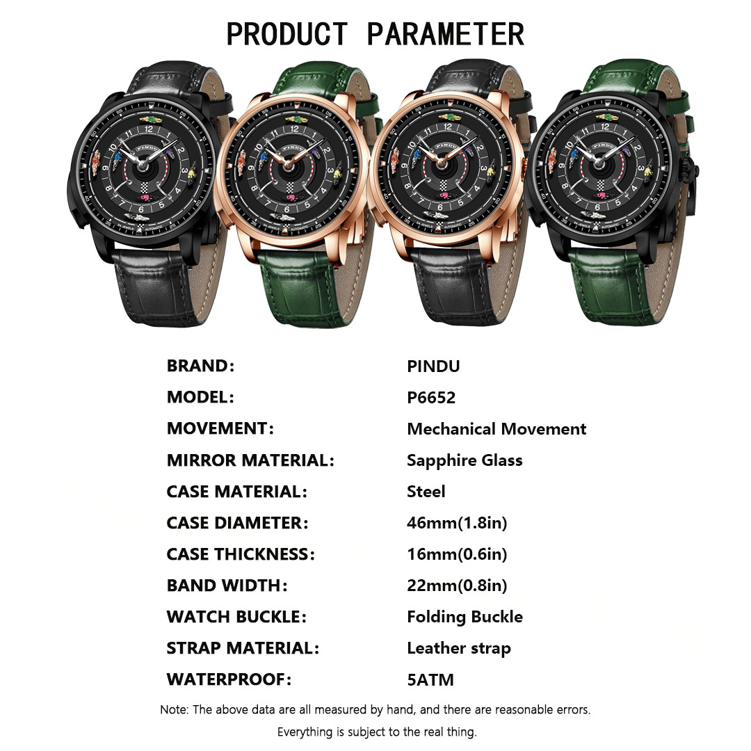 PINDU Men’s Mechanical Watch – Horse Racing Dial Sapphire Glass 5ATM Waterproof