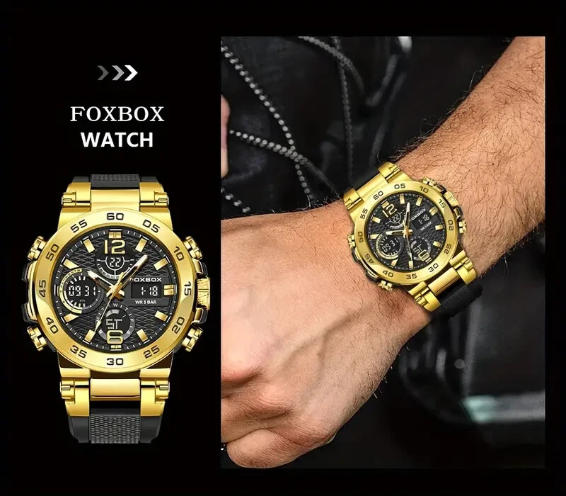 Luxury Men Water Resistant Dual Display LCD Sports Wrist Watch Alarm Funct Gift