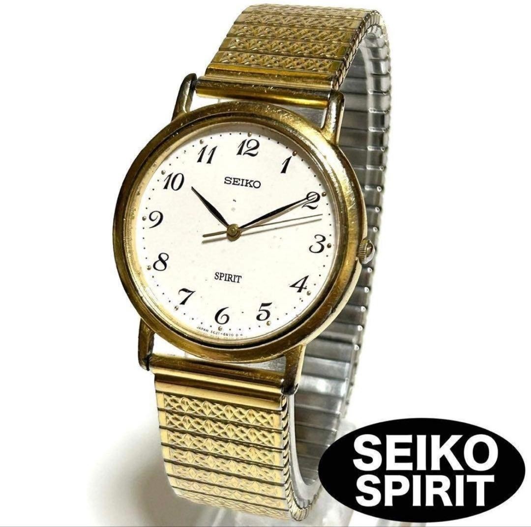 SEIKO Spirit 5E21-6C00 Gold Quartz Wristwatch Battery Replaced Working