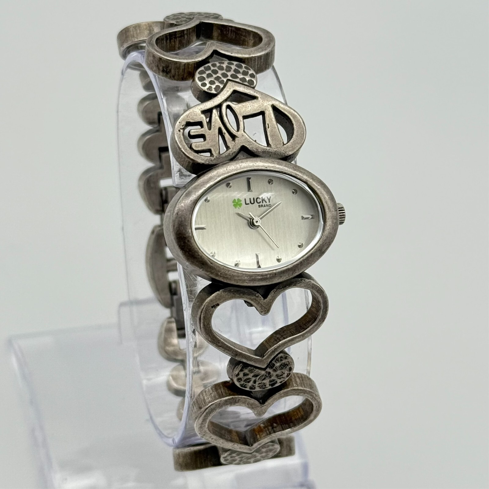 Women’s LUCKY Brand Silver Tone Love & Hearts Steel Bracelet Watch, 27mm, Oval