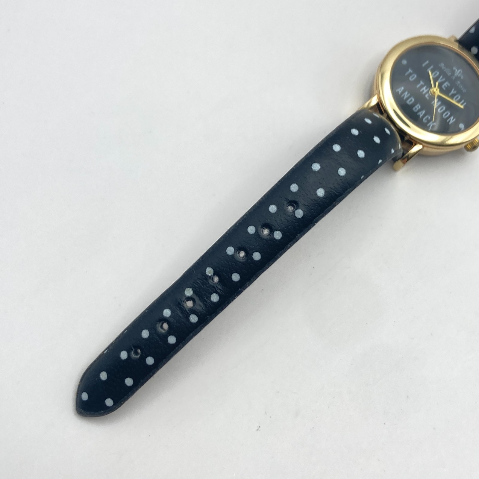 Love You To The Moon Women’s Watch 27mm Gold Tone Gift Polka Dot New Battery 8″