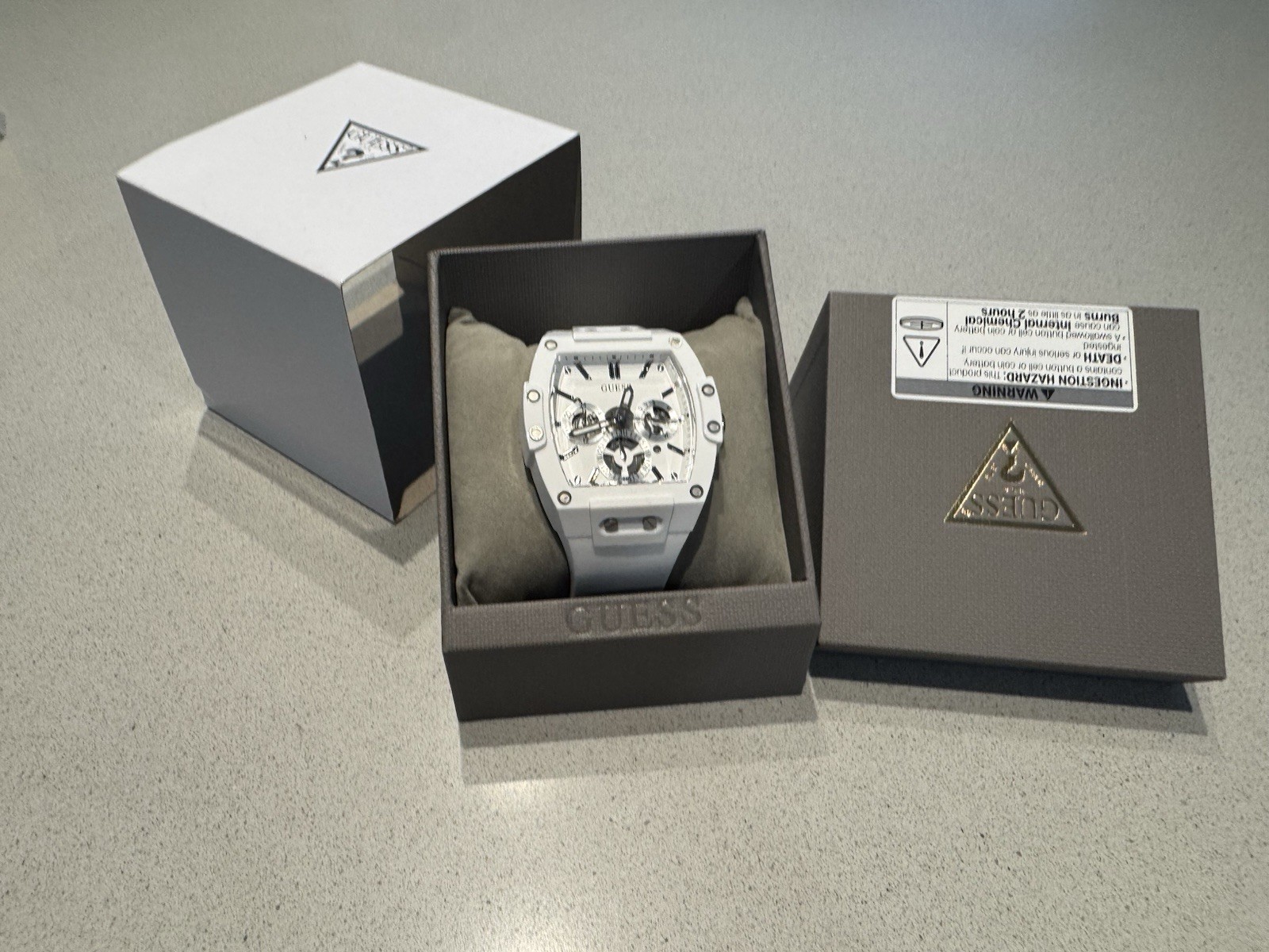 GUESS Phoenix Multifunction Men’s Quartz Analog Watch White Silicone Strap Box