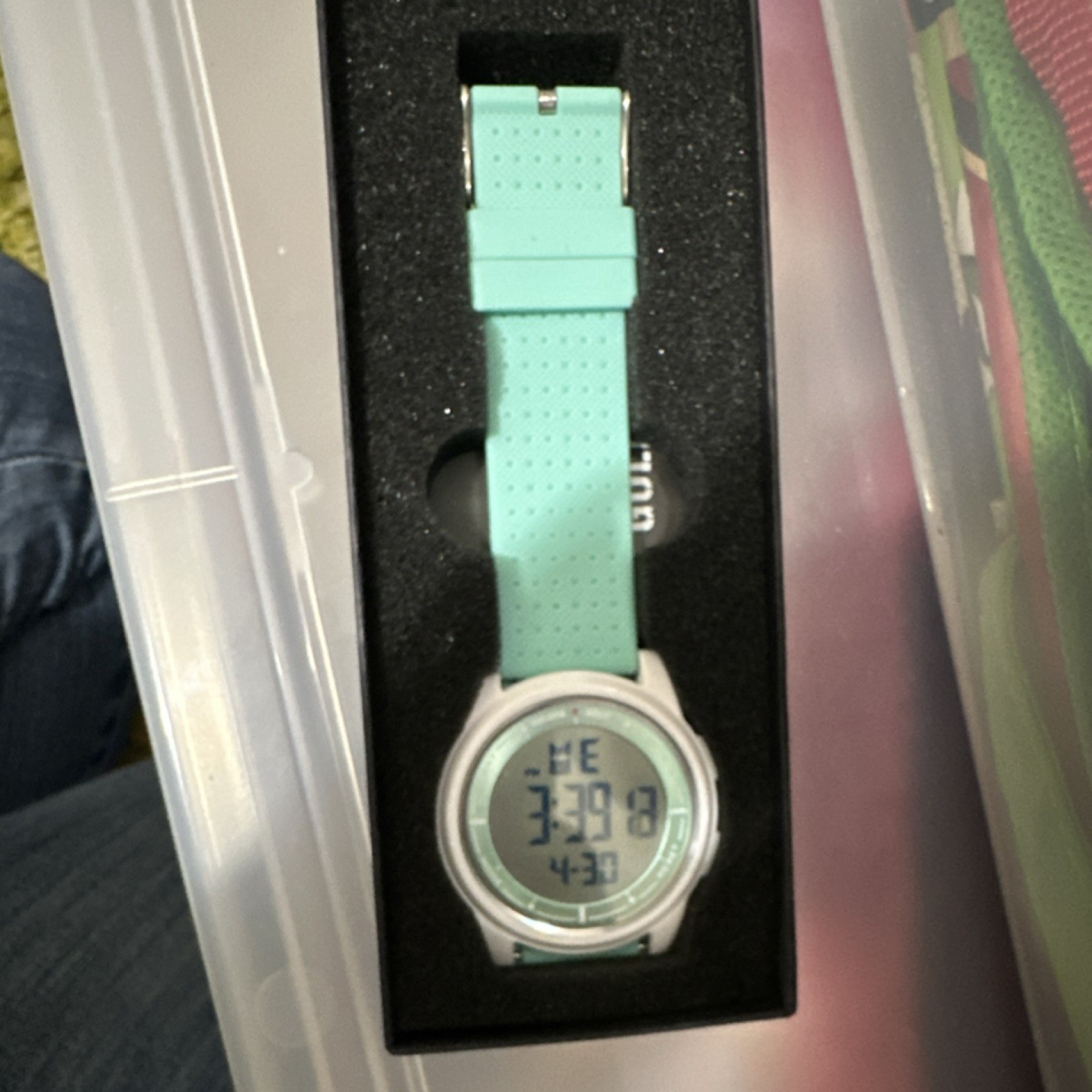 Golden Hour Digital Waterproof Wristwatch Backlight Alarm Mint Green Strap