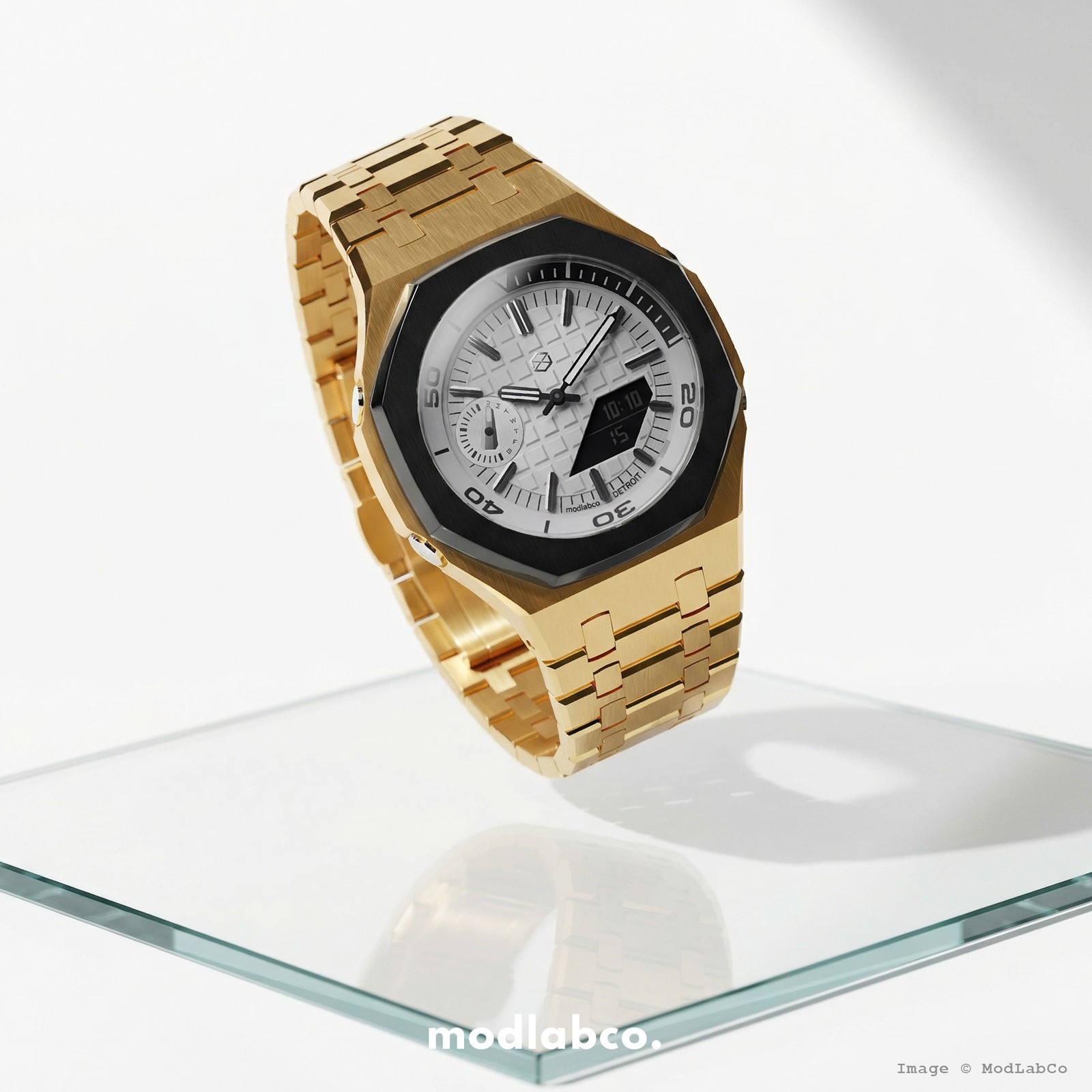 MLC-350 modlab company BESPOKE Octagonal White Dial Gold Metal 42mm Custom Watch