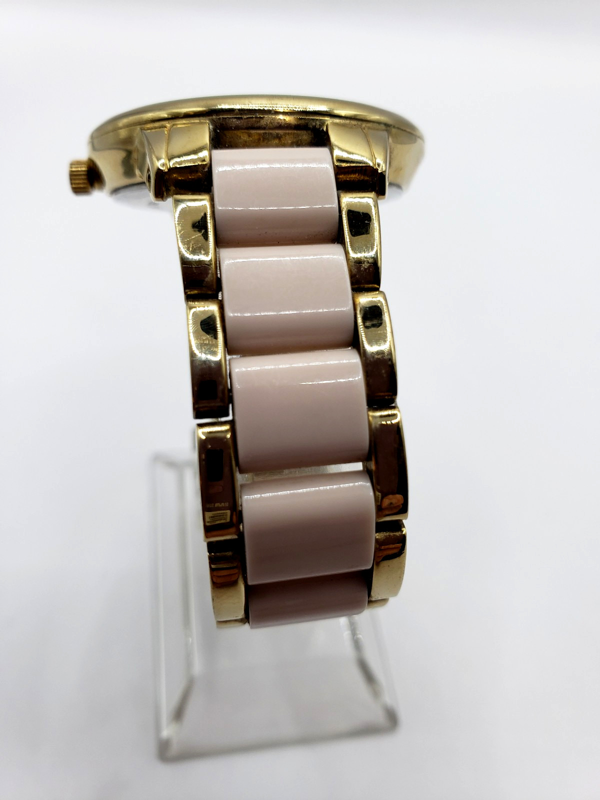 Anne Klein Womens Watch 37mm Gold Tone Pink Ceramic AK/1412 New Battery