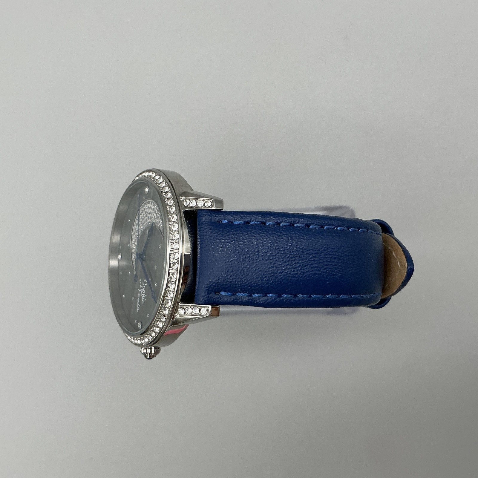 Sophie And Freda Womens Watch 38mm Moon Dial Crystals Blue Leather Band