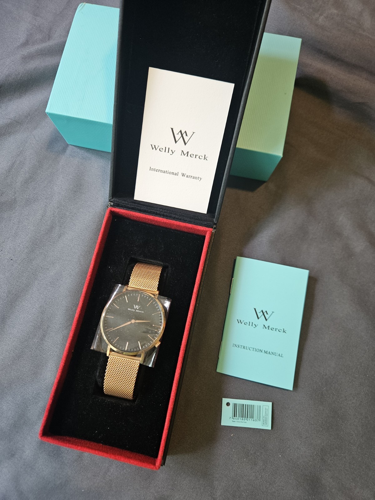 Welly Merck Rose Gold Mesh Band White Face Swiss Movement Sapphire Crystal Watch