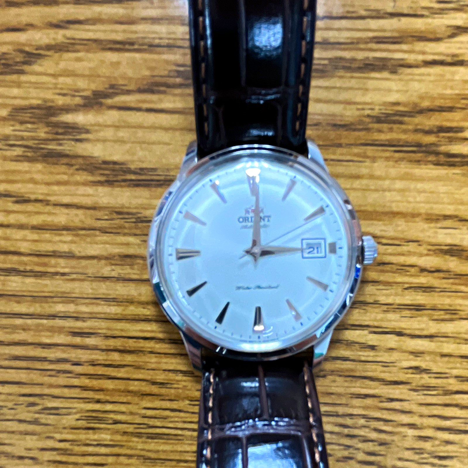 Orient Bambino Automatic Men’s Dress Watch 40.5mm White Dial Date Leather