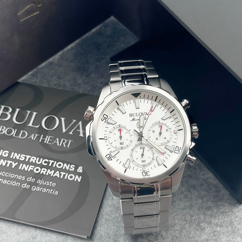 Bulova Marine Star White Dial Stainless Steel Men’s Quartz Watch 43mm 96B255