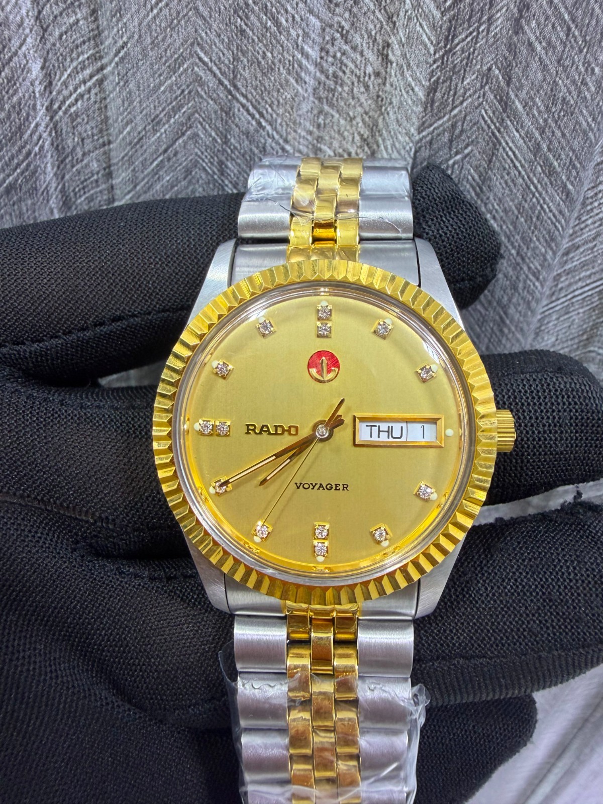 Rare RADO Voyager Automatic Full Gold Diamond Index Watch Men Vintage Swiss Made