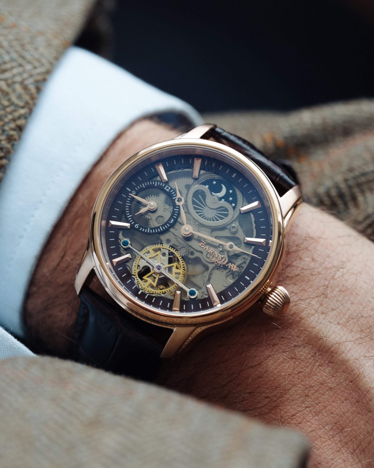 Longitude (Shadow Automatic) Automatic Skeleton Watch Brown / Genuine leather st