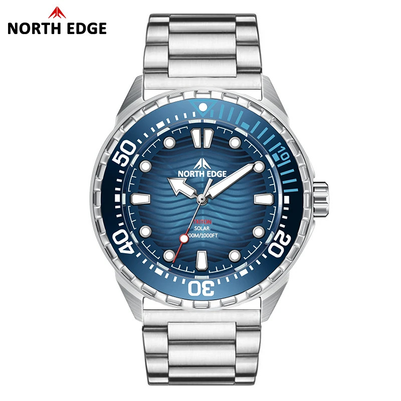Solar Powered Dive Watch Men Luxury Quartz 316L Stainless Steel 300M New Men