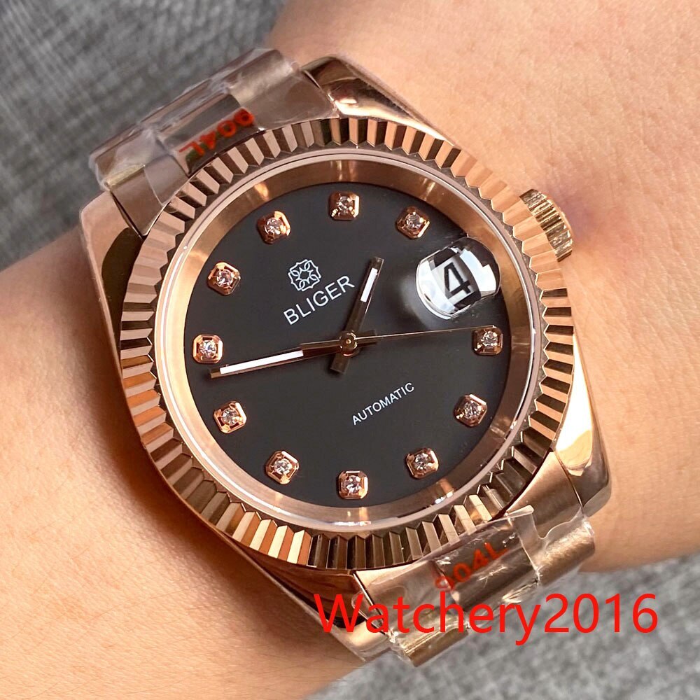 BLIGER 36mm Black Blue Dial Coins Bezel 24 Jewels Japan NH35 Automatic Men Watch