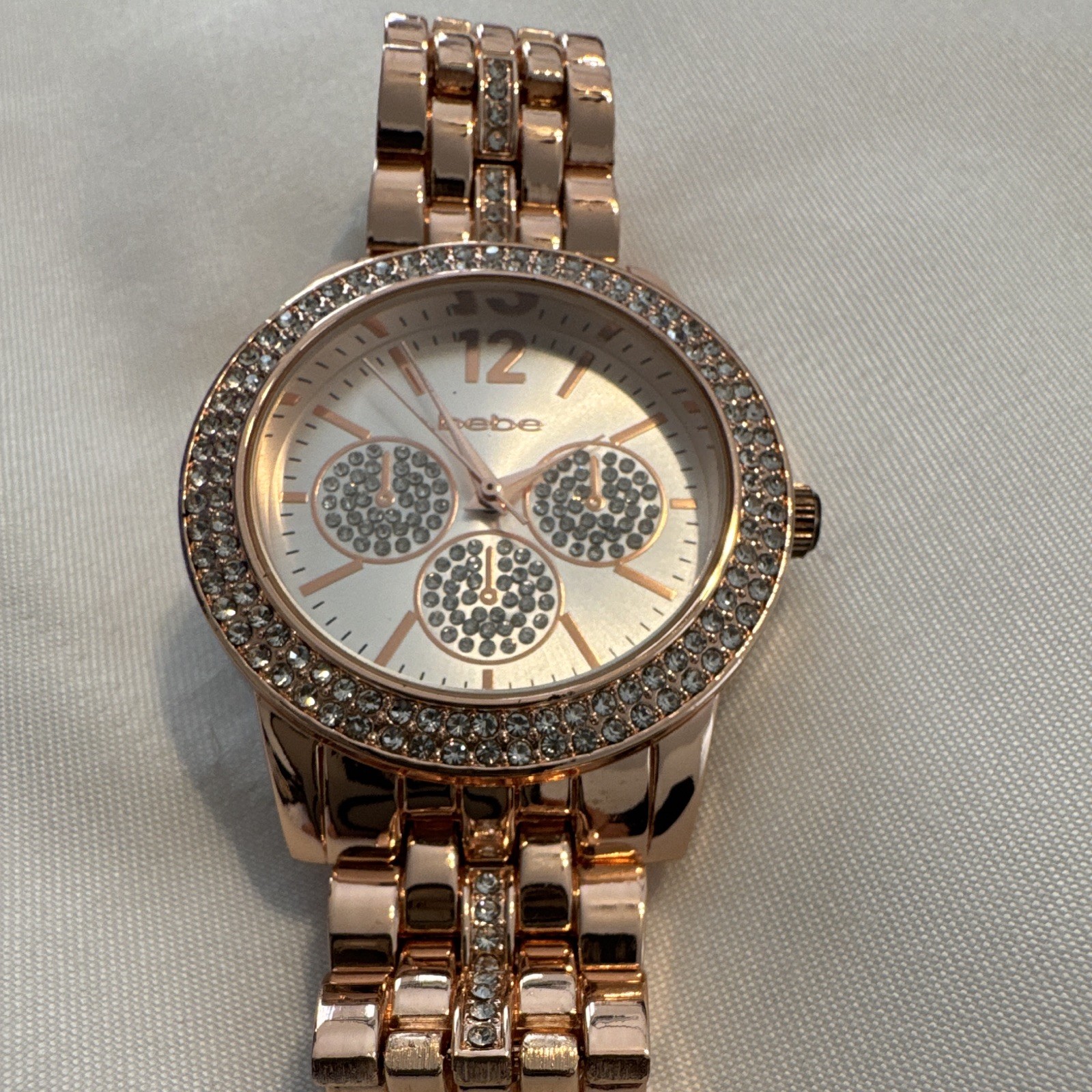 bebe Rose Gold Gem-Set Bezel Quartz Analog Bracelet Wristwatch Women