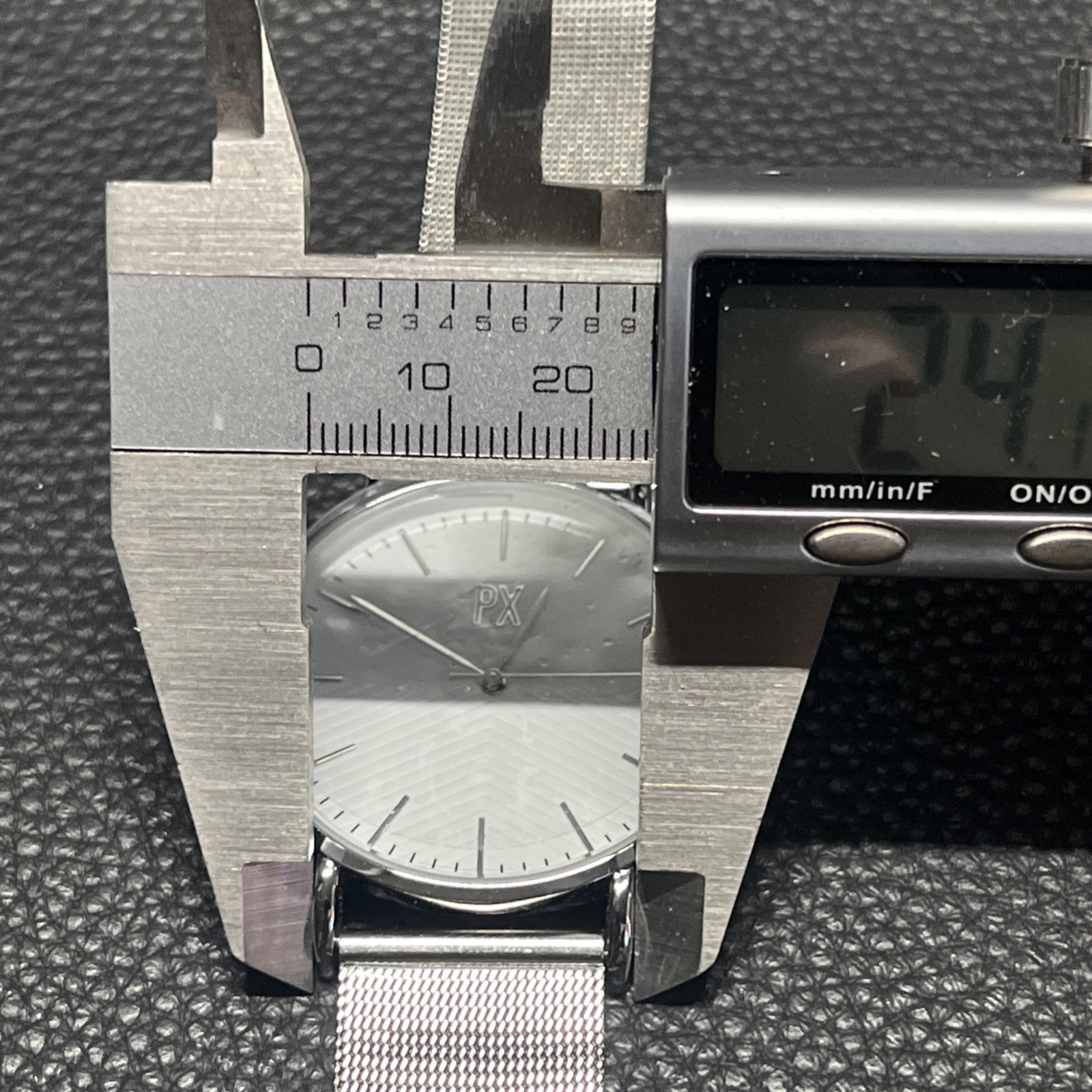 PX Premium Xpression White Dial Watch, Metal Mesh Band Stainless New Battery Box