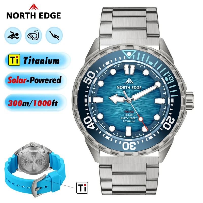 TRITON-TI Titanium Stainless Solar-Powered Diving Watch Luxury Quartz Watches fo