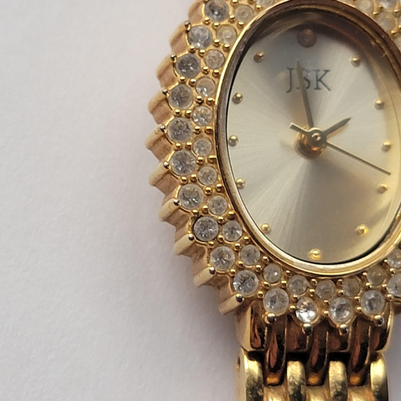 JBK Womens Gold Oval Elegant Dress Watch Gemmed Bracelet Quartz Jewelry Clasp