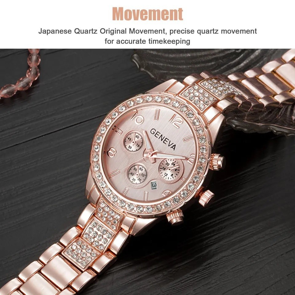 Reloj cuarzo para mujer,oro rosa,impermeable,clásico,acero inoxidable,cristal.