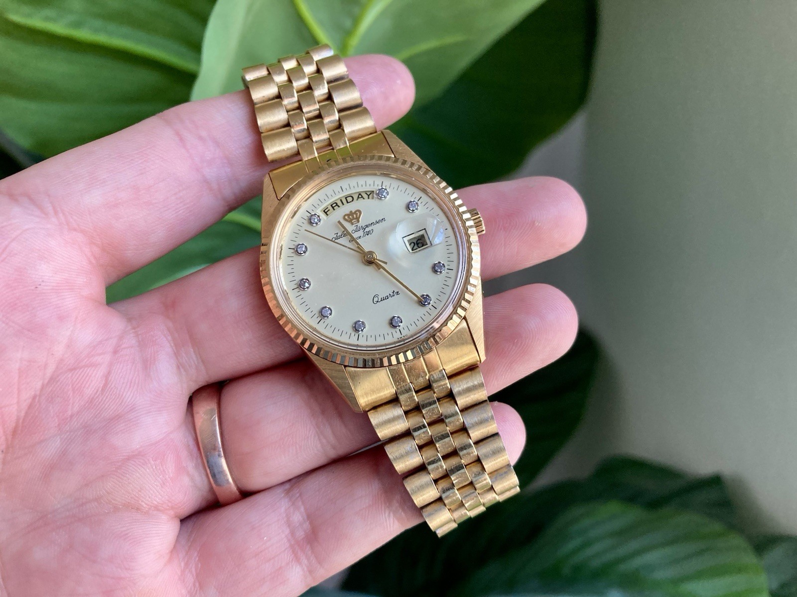 Vintage Jules Jurgensen Swiss Gold Plated President Date Day Mens Watch W/ BOX