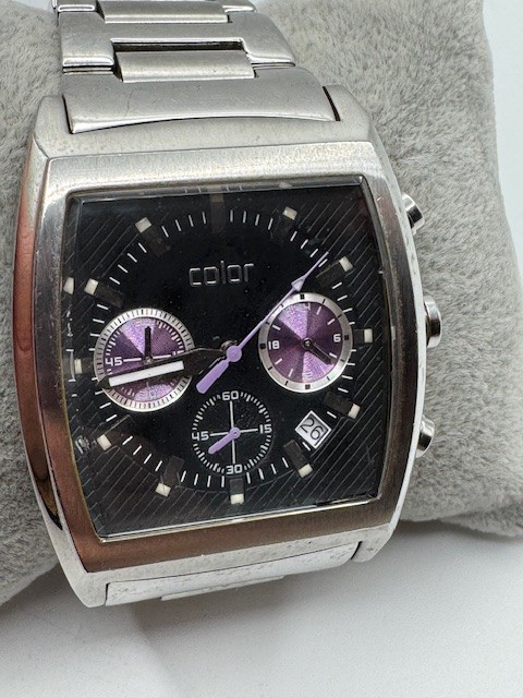 Men’s COLOR CR004M-BK1 Chronograph Silver Tone Quartz Date Watch New Battery