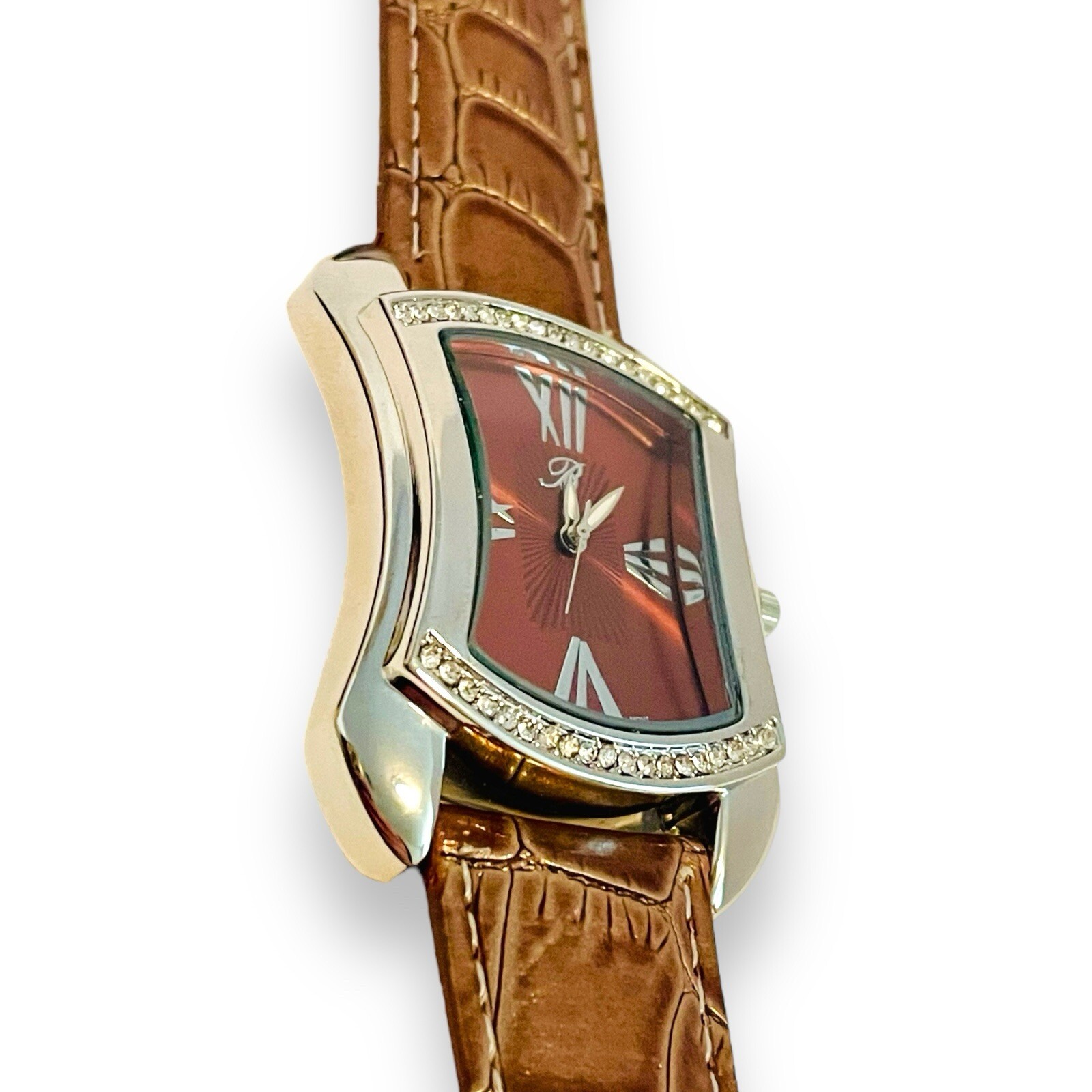 Women’s BURGI Watch Rhinestone Croc Emboss Leather Quartz Wrist Watch