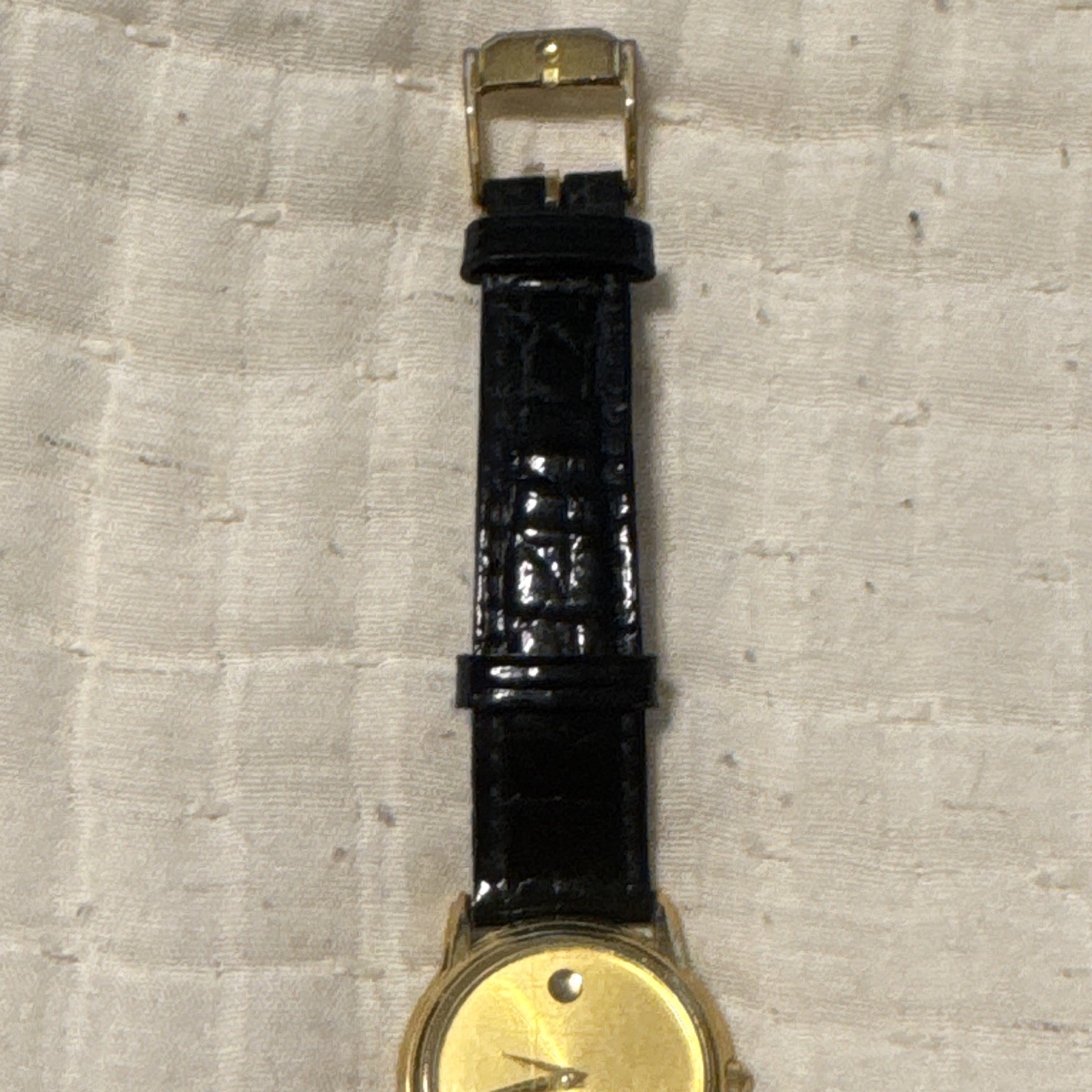 Movado Museum Quartz 25mm Gold-Plated Case Gold Dial Black Leather Strap