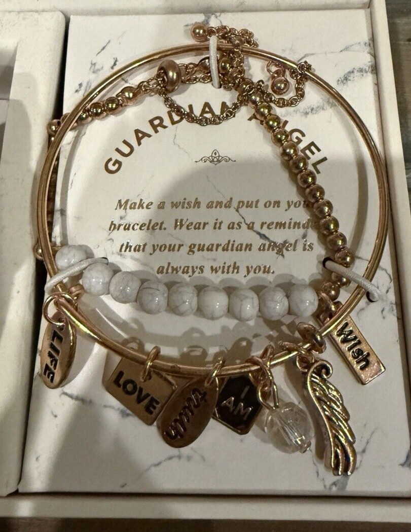 New Kohl’s Jessica Carlyle Women’s Rose Gold Marble Guardian Angel Bracelet Set
