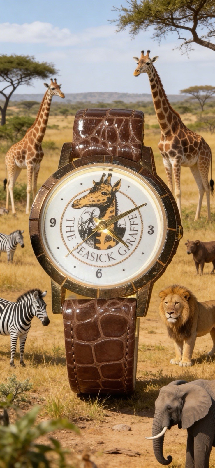 Giraffe Seasick Logo Watch Quartz Leather Band Novelty Wristwatch Battery