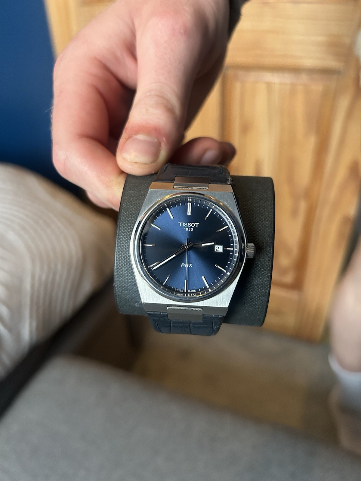 Tissot PRX Blue Dial 40mm Quartz Leather Strap Swiss Watch Full Set