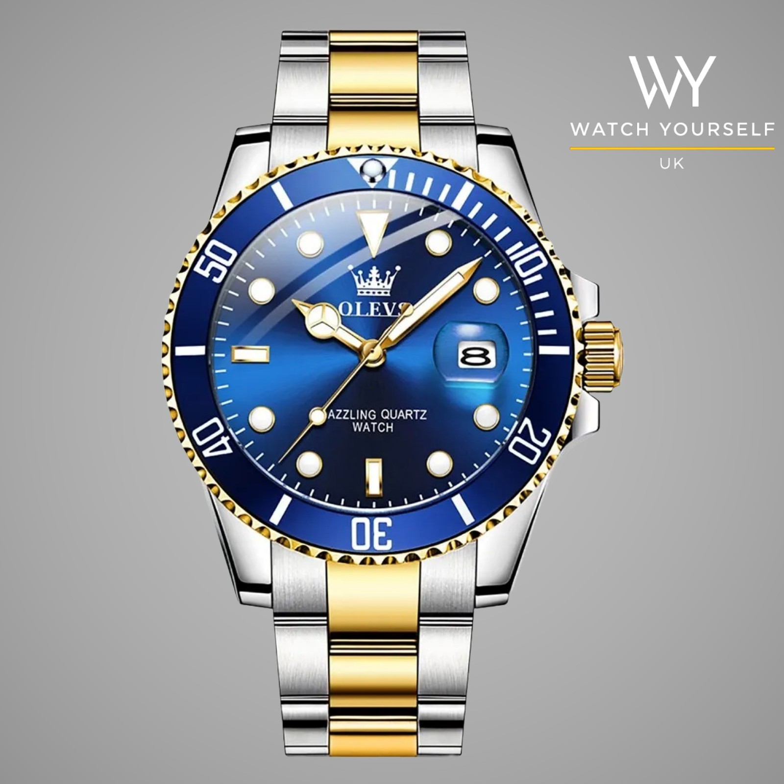 Olevs 5885 Blue-Gold Luxury Men’s Quartz Business Watch Stainless steel Box set