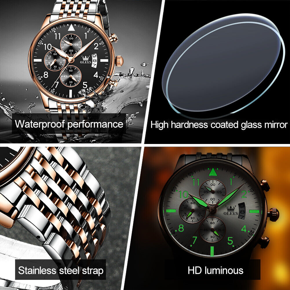 OLEVS Quartz Watch Date Dispaly Stainless Steel Waterproof Man Wristwatch