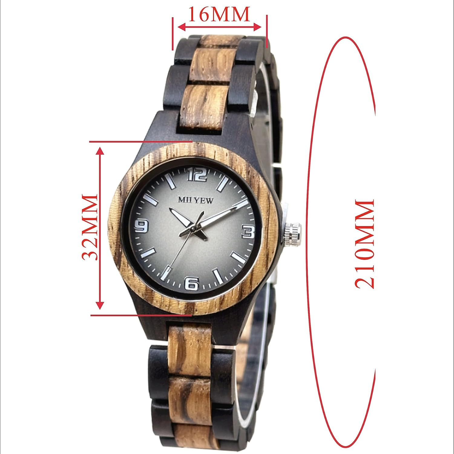 Wooden Watch for Women Natural Wood round Analog Quartz Watches with Gradient Gr