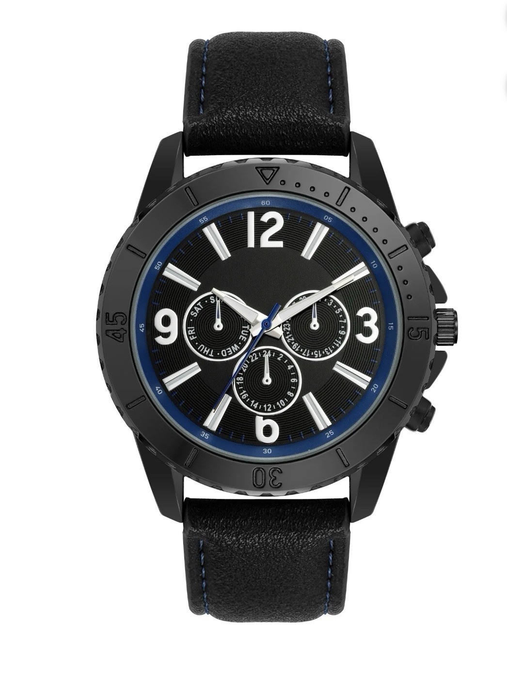 George Men’s Analog Wristwatch With Long Life Battery Black Vegan Leather Strap